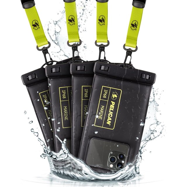 2 Pack Marine - IP68 Waterproof Phone Pouch (Regular Size) Floating Waterproof Phone Case - Beach Cruise Ship Travel Essentials - Works w/ All Phones - Detachable Lanyard - Black/Hi-Vis Yell