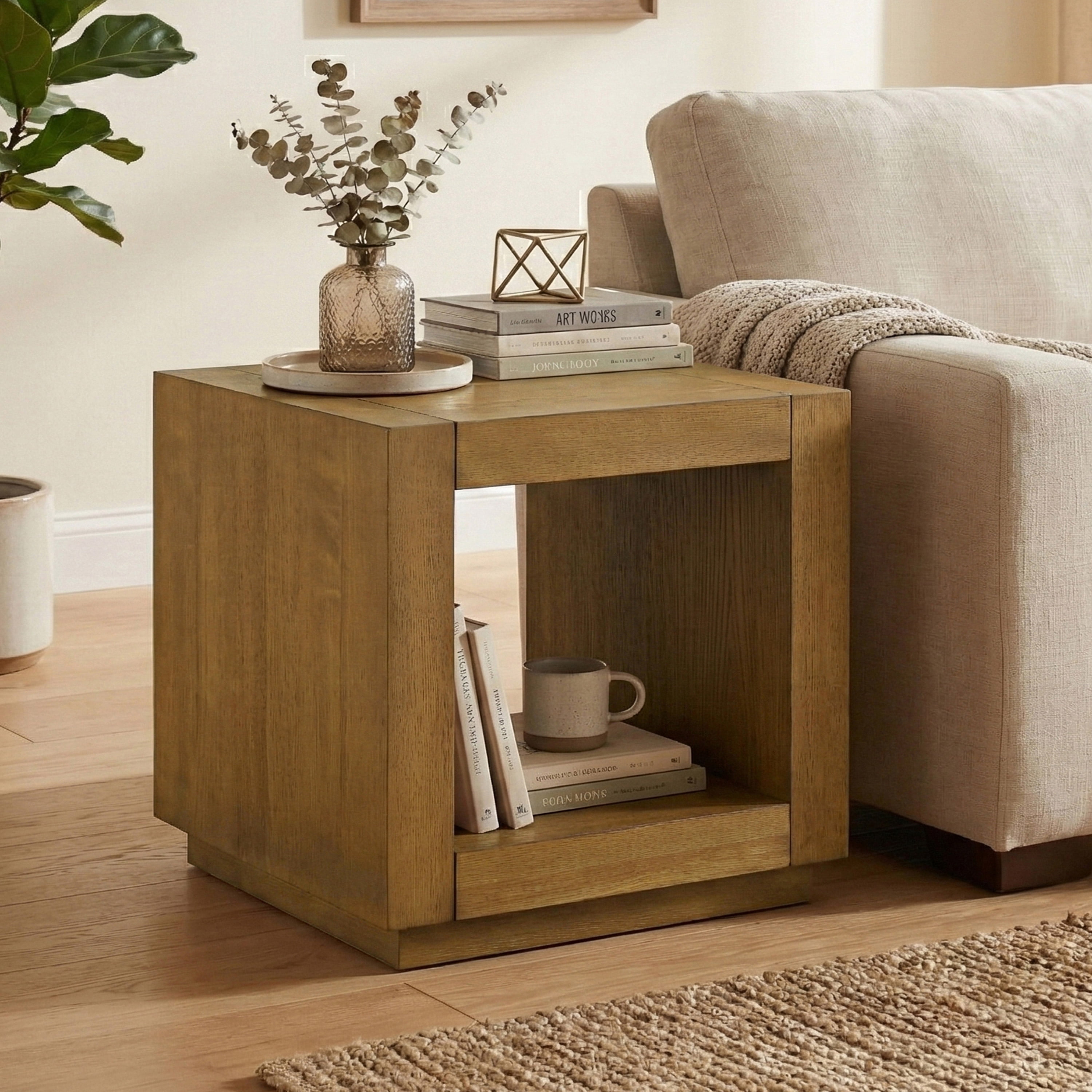 Furniture of America Robbs Modern Bottom Shelf End Table, Medium Oak