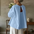 thumbnail image 6 of Craaazy Womens Solid Color Crewneck Cotton Long Sleeve Tops with Back Keyhole Cutout for Summer Daily Wear Gift, 6 of 8