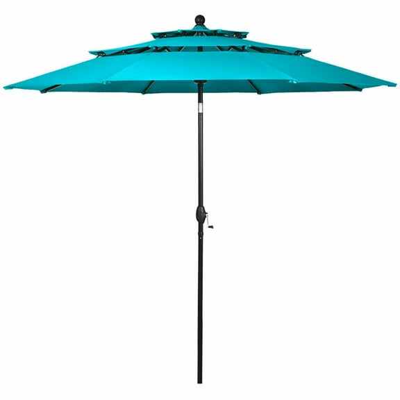 GVN 10' 3 Tier Patio Umbrella Aluminum Sunshade Shelter Double Vented without Base-Turquoise, Outdoor Table Umbrella, Outdoor Umbrella, Market Umbrella for Outdoor Patio Backyard Garden Lawn Sun Shade