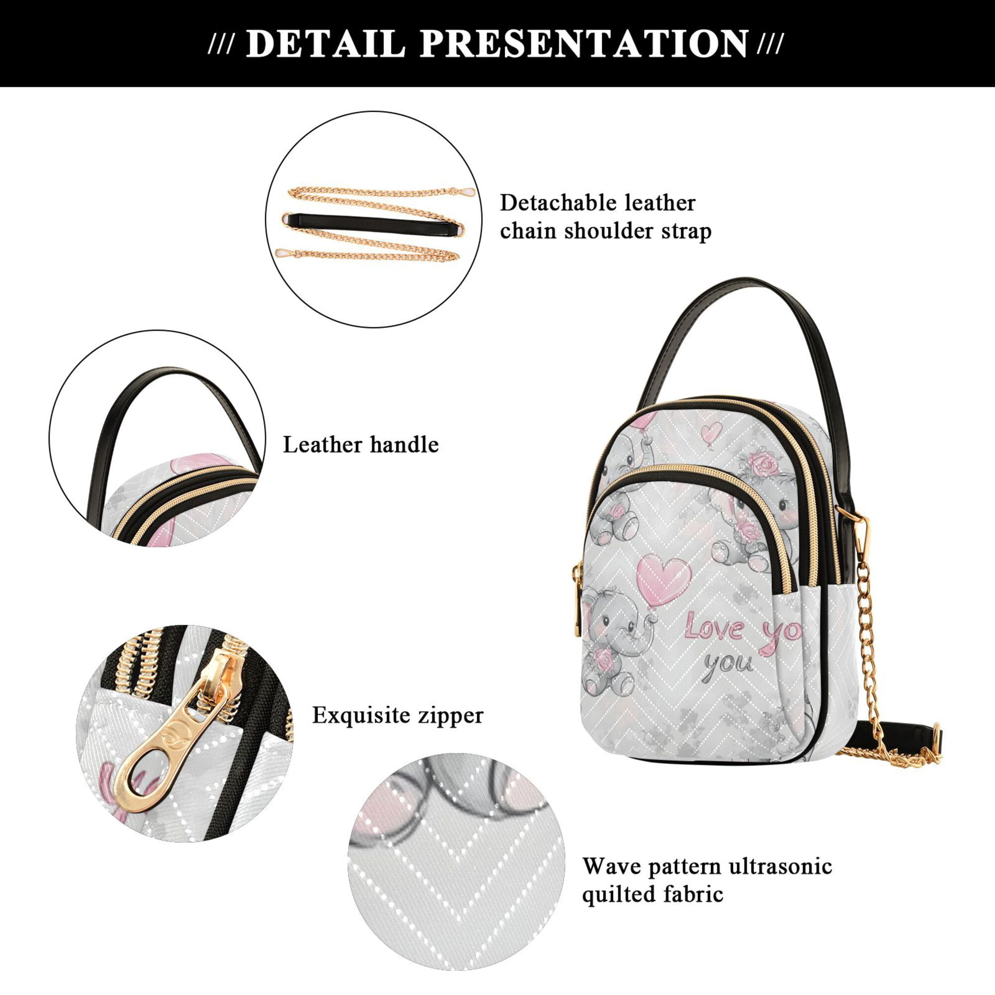 FORMRS Crossbody Bag for Women Quilted Travel Shoulder Cell Phone Purse with Chain Strap Handbag, Cartoon Elephant
