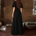 thumbnail image 4 of CIENVNSTG Women High Waist Crossover V Neck Dresses Summer Side Split Hem Dress Solid Color Short Sleeve Gown Female Commuter Casual Frock Party Dresses Black L, 4 of 4
