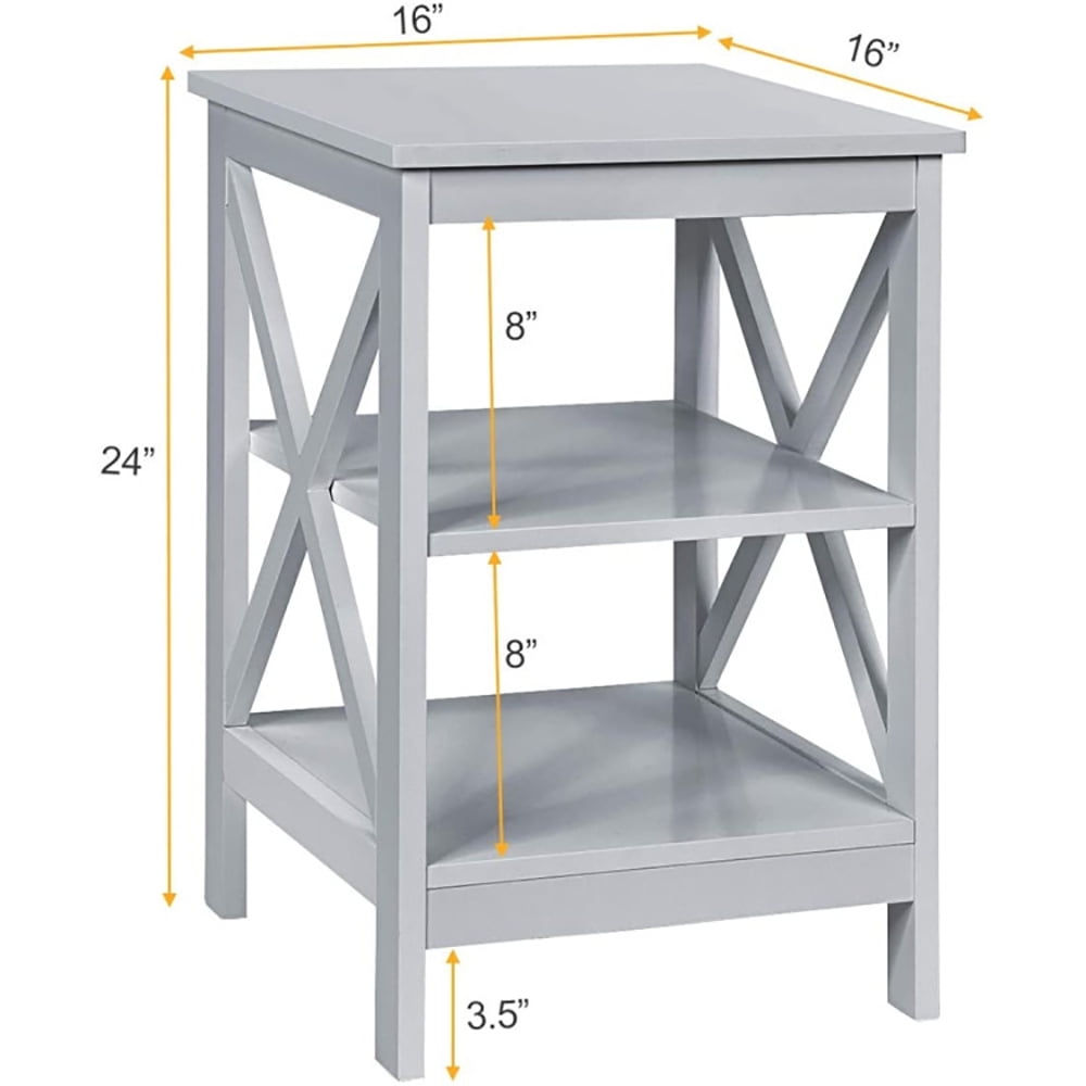 Finihen End Table, 3-Tier X-Design Nightstands with Storage Shelves, Bed Side Tables, for Living Room, Bedroom, Gray