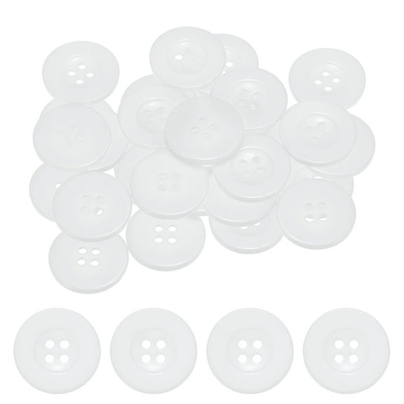 Uxcell Sewing Buttons [50pcs] - 1 Inch/ 25mm 40L Resin Round Flat 4-Hole Craft Replacement Buttons for Coats & Sewing Clothing & DIY - [White]