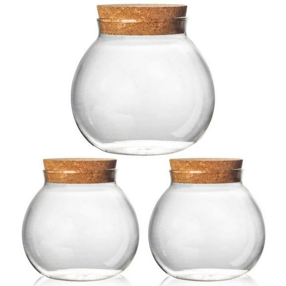 3Pcs Round Glass Jars with Cork Lid – 17oz Wedding Candy Jar Kitchen Storage jar