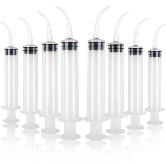 XIRQI Dental Syringe 8pcs 12cc Disposable Curved Syringe Irrigation Syringe with Curved Tip