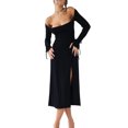 thumbnail image 1 of Txlixc Vestido de mujer, cuello cuadrado sólido, manga larga, vendaje de espalda abierta Txlixc  moda, 1 of 7
