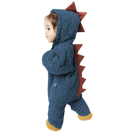 

Baby Boy Girls Christmas Romper Velvet Hoodied dinosaur Jumpsuit Toddler Costume Xmas Clothes(Blue 6-9m)