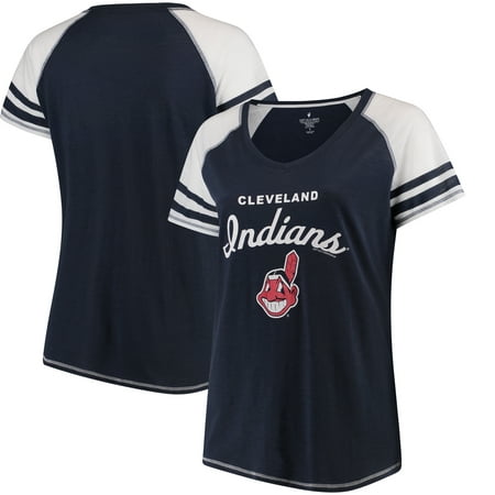 Cleveland Indians Soft as a Grape Women's Plus Sizes Three Out Color Blocked Raglan Sleeve T-Shirt -