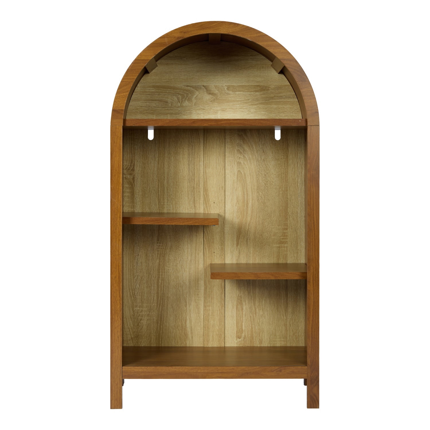 Hommoo 4-Tier Arched Bookshelf, Asymmetrical Open Storage Shelf, Wooden Freestanding Display Shelf for Entryway, Living Room, Bedroom, Hallway, Walnut