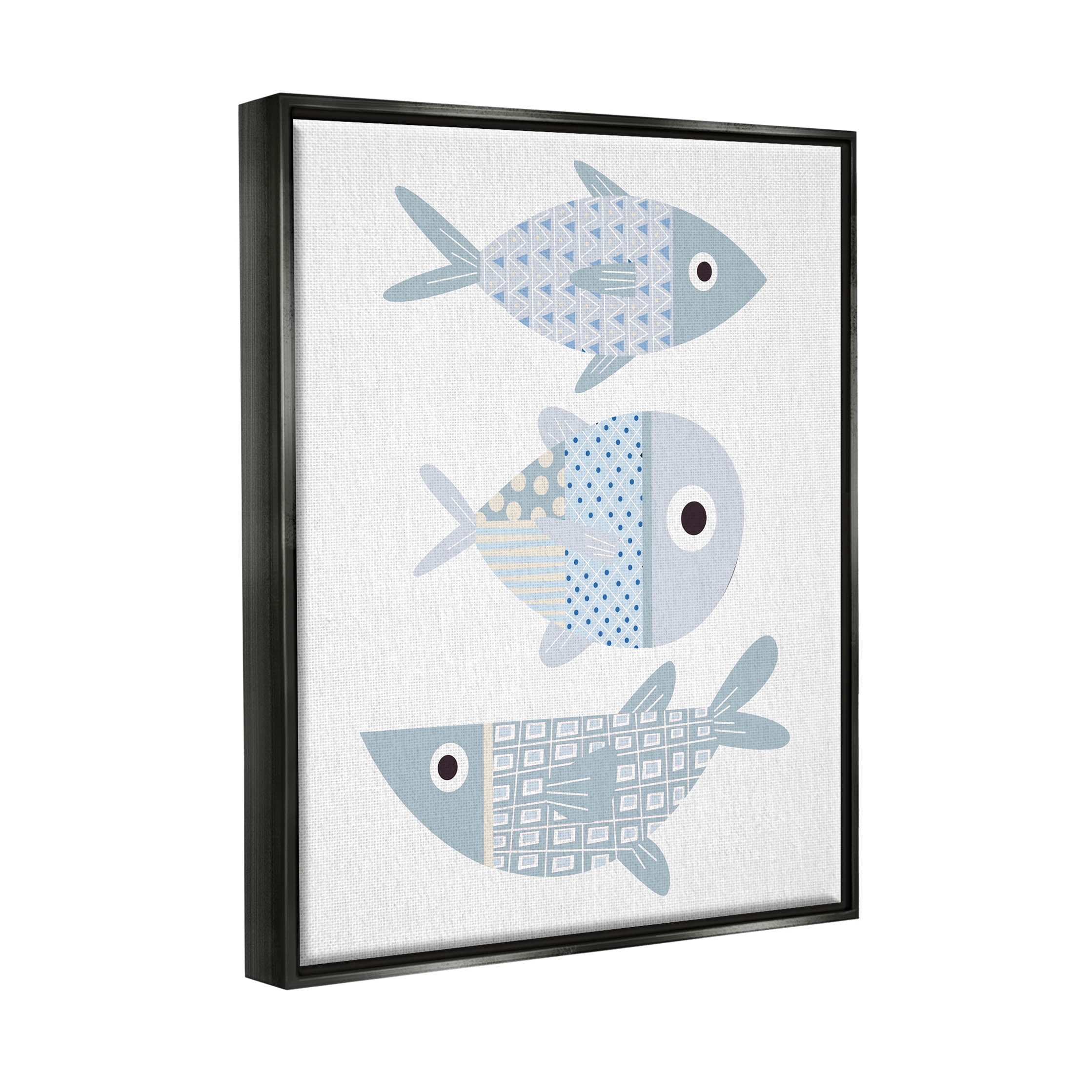 Stupell Industries Various Patterned Aquatic Fish Design Graphic Art Jet Black Floating Framed Canvas Print Wall Art, Design by Kim Allen