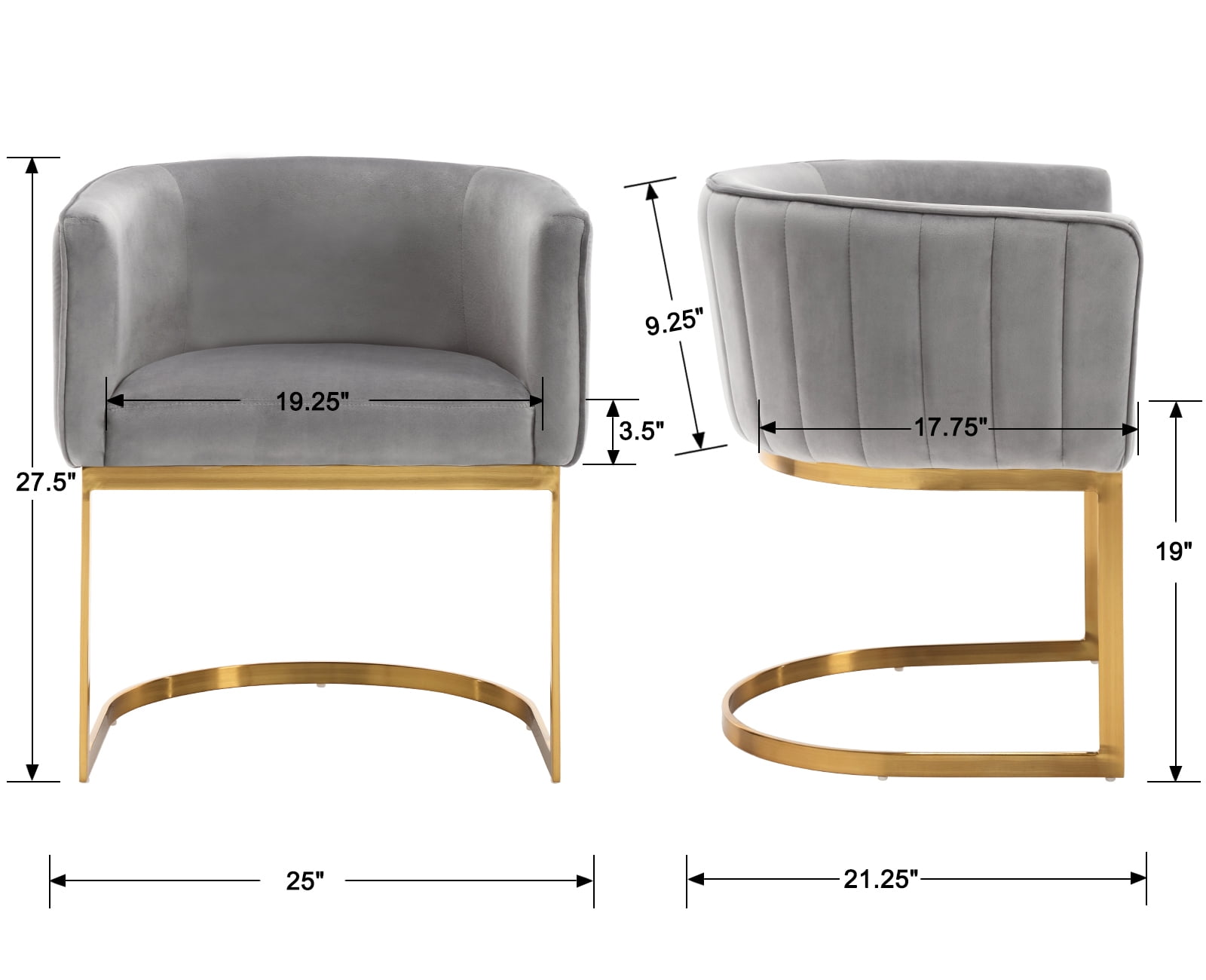 Dayalane Modern Barrel Dining Chairs Set of 2, Velvet Upholstered Kitchen snd Dining Room Side Chairs, Comfy Armchair with Metal Frame for Dining Room Living Room Bedroom Cafe, Grey