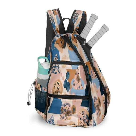 Pickleball Bag with Padded Back, Multicolor Geometric Multi-Compartment Paddle Backpack, Lightweight Nylon Sports Bag for Men & Women