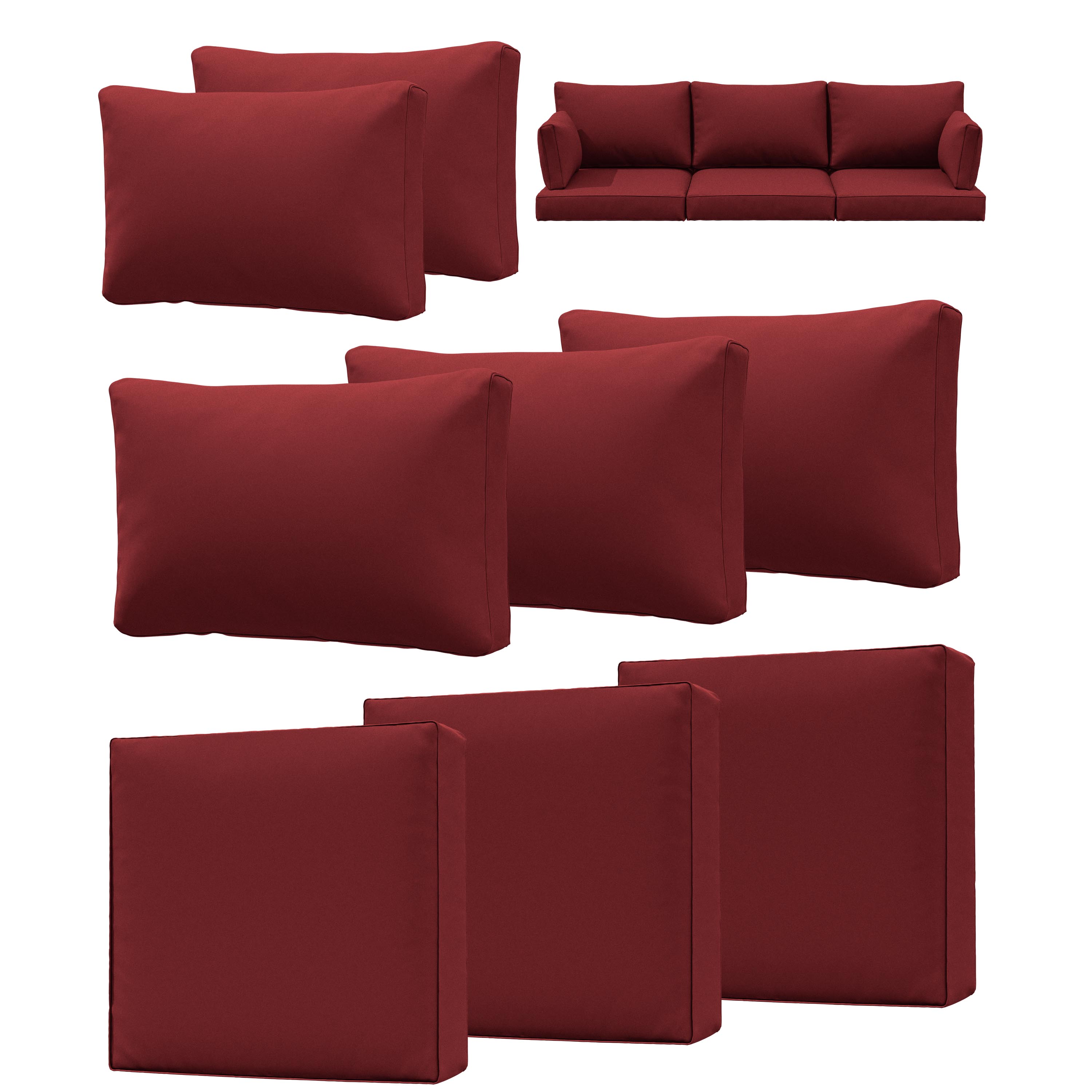 Snubbull 8-piece Patio Furniture Cushions, Replacement Outdoor Cushions for 3-Seat Sectional Sofa, Waterproof & Zipped, 25.6"*23.6"*4", Burgundy