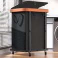 thumbnail image 1 of Cesto de ropa para ropa, 150 L (40 galones), con ruedas, cuero negro, 1 of 7