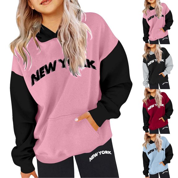 Baby Girl Clothes Fall Winter Letter Print Pocket Round Neck Long Sleeve Hoodie with Pants Set Girls Outfits Light Blue 4-5 Years