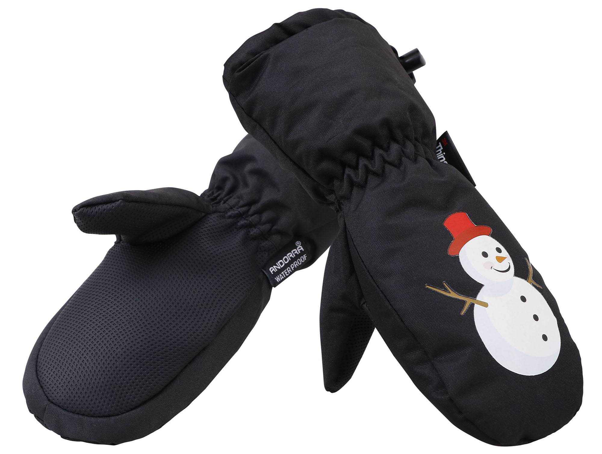 4-6YRS Andorra Kids Thinsulate Lined SnowMAN Mittens BLACK SMALL 