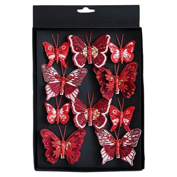 10 Pcs Christmas Tree Butterfly Decorations 5 Style Glitter Hollow Butterfly Ornaments Hanging Decorations with Clips for Holiday Crafts Christmas Tree Xmas Party Wreath Garland Decor,Red
