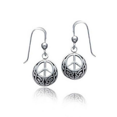 Peace Sign Symbol Celtic Knotwork Celtic Irish Love Knot Work Drop Earrings For Women Teen Oxidized 925 Sterling Silver