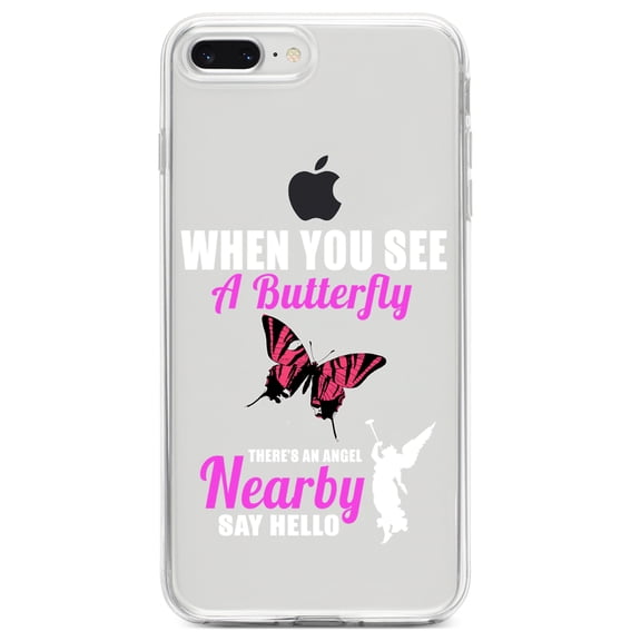 DistinctInk Clear Shockproof Hybrid Case for iPhone 7 PLUS / 8 PLUS (5.5" Screen) TPU Bumper Acrylic Back Tempered Glass Screen Protector - See Butterfly, Angel is Nearby