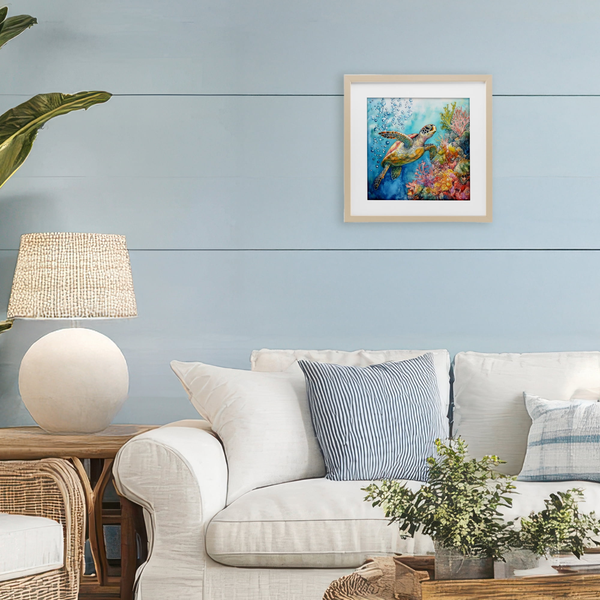 Stupell Industries Underwater Sea Turtle Bubbles Birch Framed Print Under Glass, design by Tina LeCour