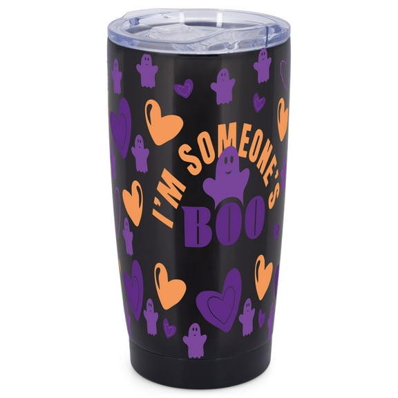 Elanze Designs I'm Someone's Boo Ghost Love Hearts Halloween Wrap-Around Design 20 Ounce Stainless Steel On-The-Go Coffee Mug, Thermal Travel Tumbler with Leak Resistant Slide Lid, Sleek Black