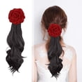 thumbnail image 4 of Pelucas con flequillo para mujer, peluca ondulada suelta, cola de caballo, peluca con clip, simulación de cabello abultado, gran red ondulada, rosa roja, temperamento, clip para atar una peluca, trenz, 4 of 5