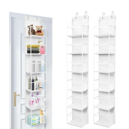 2PCS Over The Door Organizer, 6-Tier Over The Door Hanging Organizer, Multi-Purpose Closet Storage Shelf for Bathroom, Bedroom, Pantry(White)