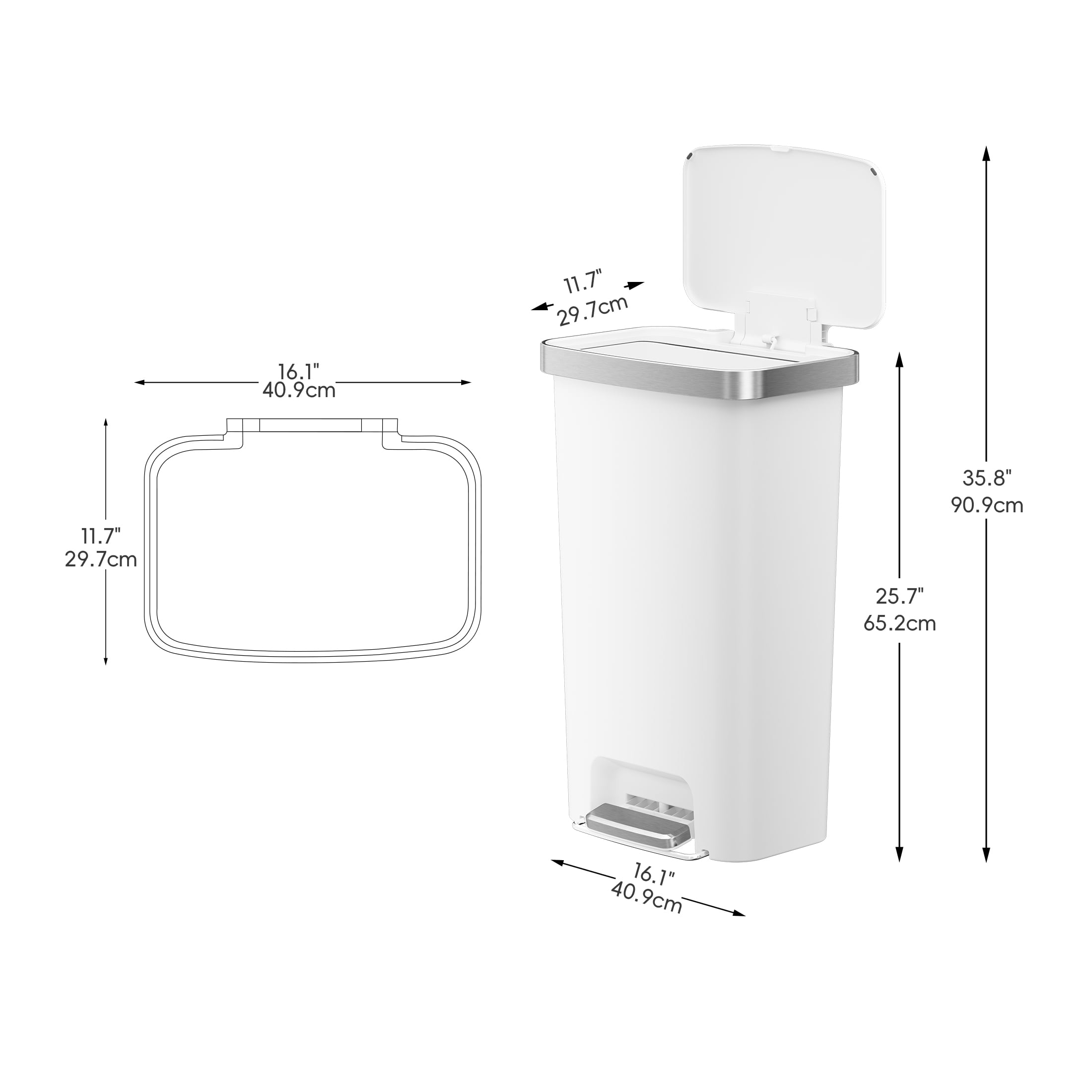 Better Homes & Gardens Kitchen Trash Can, 11.9 Gallon Plastic Step Garbage Bin with Soft Close Lid, White