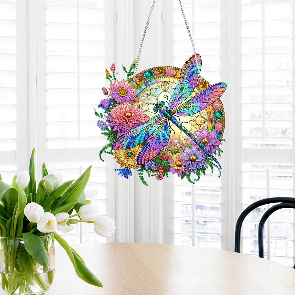 Diamond Art Painting Pendant Kits Painting Art Hanging Kit Dragonfly DIY Diamond Crystal Window Pendant Kit for Adults Gift Wall Home Decoration