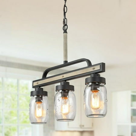 

Farmhouse Mason Jar 3-light Linear Glass Island Chandelier - L22 X W3.9 X H25.5