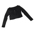 thumbnail image 3 of Camiseta de punto de canalé con botones y cuello redondo de manga larga ajustada para mujer, color negro, talla única, 3 of 15