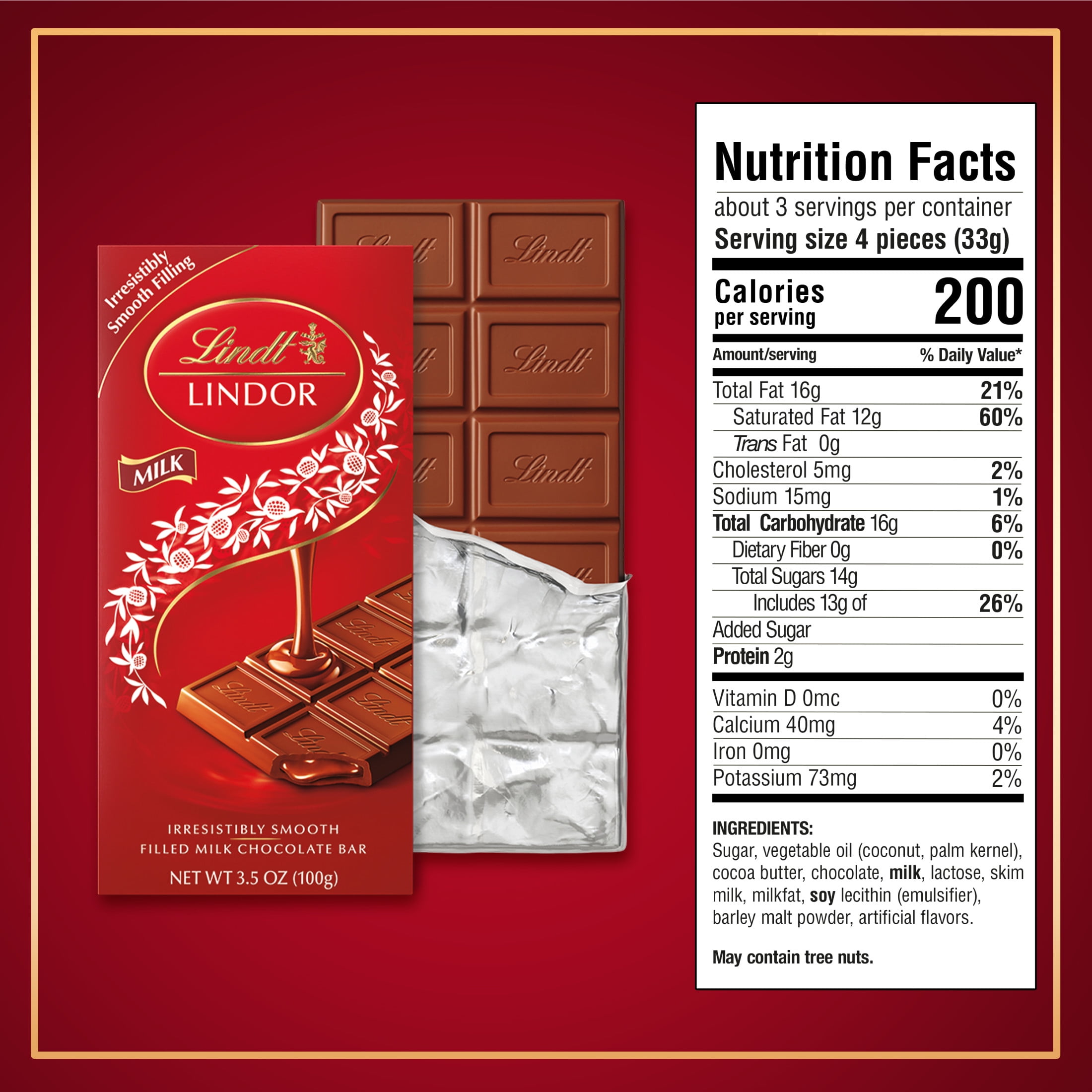 (2 pack) Lindt Lindor Milk Chocolate Truffle Candy Bar, 3.5 oz.