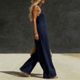 thumbnail image 4 of IUYRTFE Women V Neck Front Button Linen Style Jumpsuit Sleeveless Wide Leg Romper with Pockets, 4 of 5
