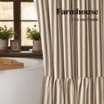 thumbnail image 3 of Boho Farmhouse Shower Curtain with Ruffle Hem, Linen Textured White Shower Curtains for Bathroom Vintage Rustic Fabric, Brown Stripe 72" W x 72" L, 3 of 5