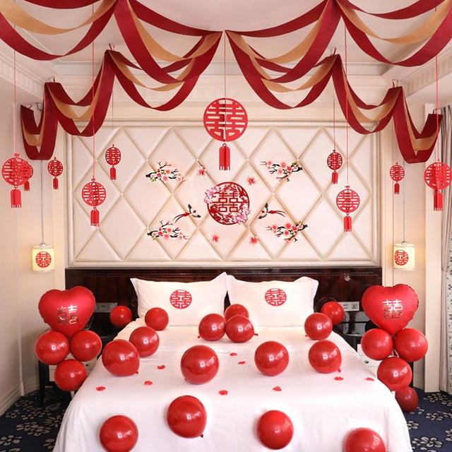 Hytrove 2Pcs Hanging Layers Wave Banners Red Decorative Banner for New Year and Wedding Celebration