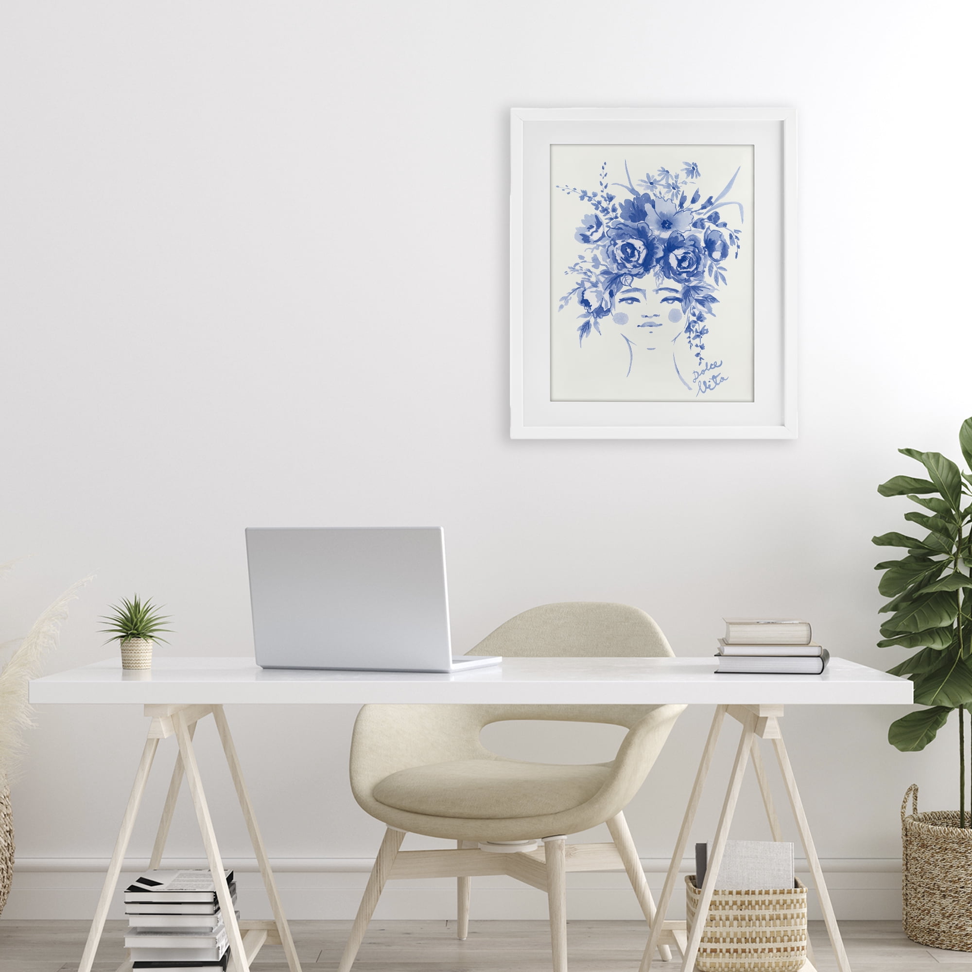 Stupell Industries Dolce Vita Woman with Roses White Framed Print Under Glass, design by Karolina Sato