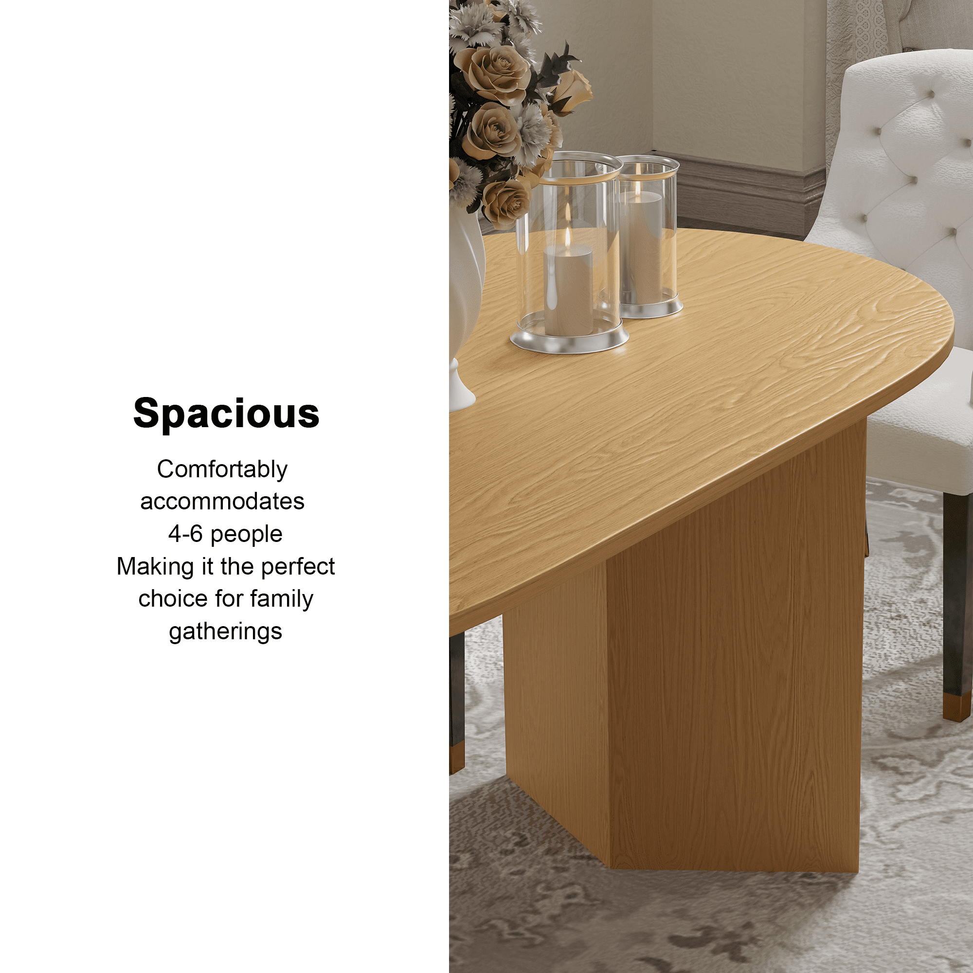 MAYEERTY 67x33.5x30in Oval Dining Table with V-Shaped Legs, Natural Wood Color