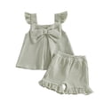 thumbnail image 4 of Ccpelsie Toddler Girl Summer Short Outfit Sets Cotton Short Sleeve Tops Tees Shorts Clothing Sets(Light Green,6-12 Months), 4 of 4