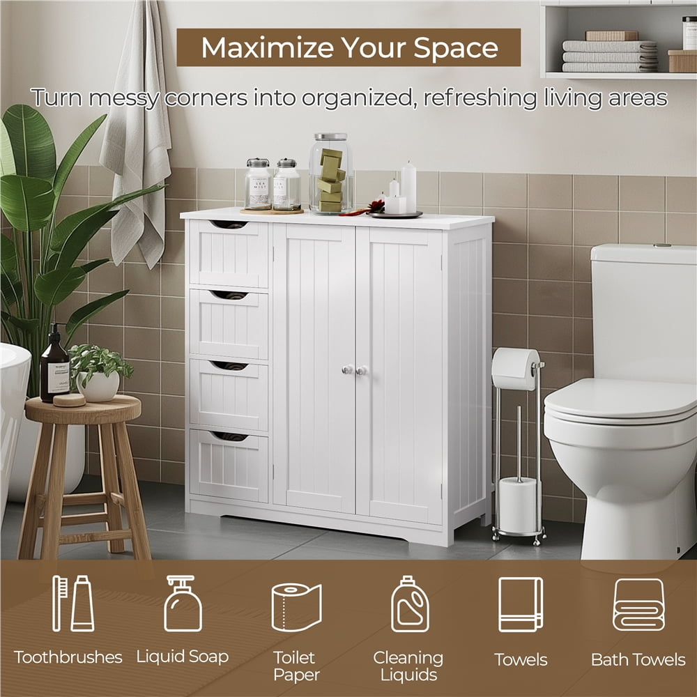 Yaheetech Wooden Bathroom Floor Cabinet with Adjustable Shelf, White
