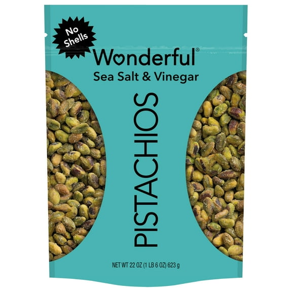 Wonderful Pistachios No Shells, OKA4 Sea Salt & Vinegar Nuts, 22 Ounce Resealable Bag, Protein Snacks, Gluten Free, Healthy Snack