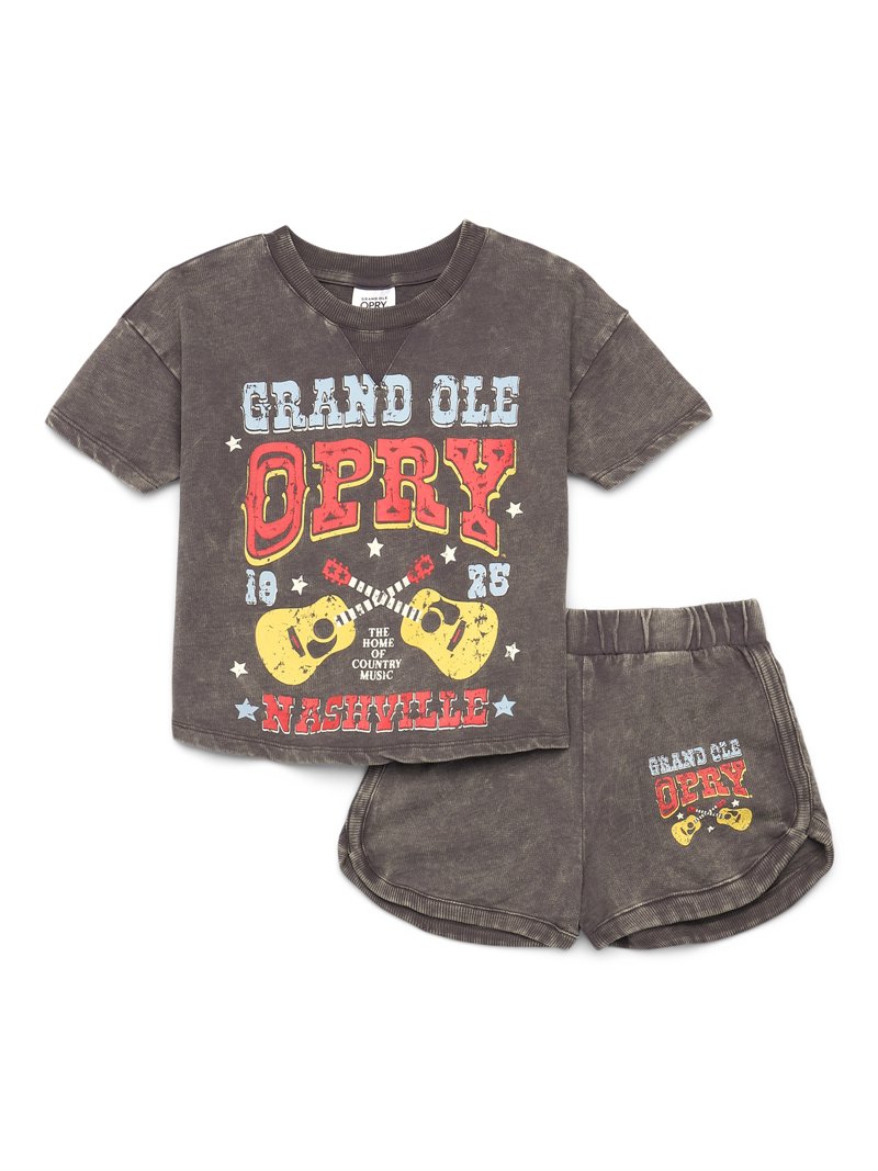 grand ole opry dress code shorts Grand Ole Opry Toddler Girls Washed Crewneck Graphic Top and Shorts Set,  2-Piece, Sizes 12M-5T