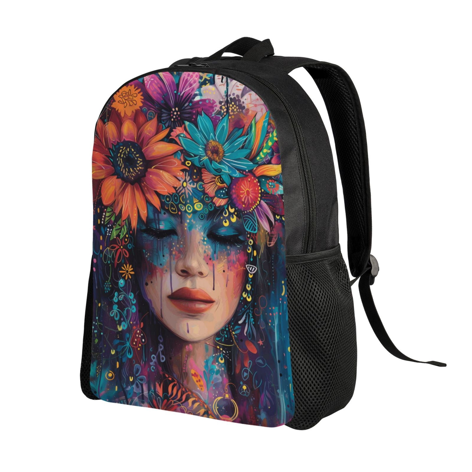 Xecao Bohemian Colorful Flower Woman Print School Backpack with Laptop Compartment Small Travel Laptop Backpack for Women Men Waterproof College Backpack Simple School Bag