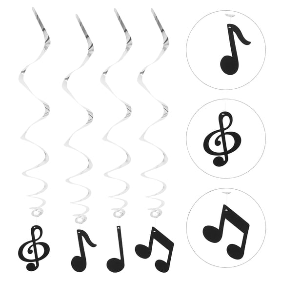 Raindrops Black Musical Notes Hanging Swirl Party Decoration Made of PVC for Home Decor 12pcs