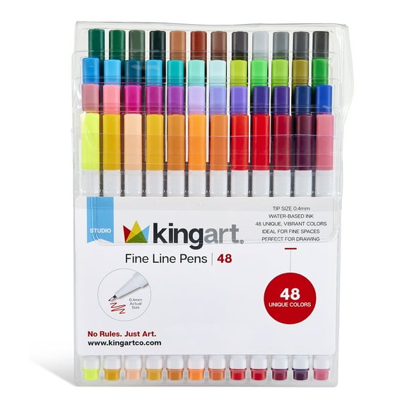 KINGART 48pc Fine Line Color Ink Pens, Size 0.4 mm