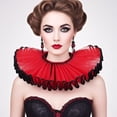 thumbnail image 4 of Volante gótico de tul rojo con cuello falso y ribete negro para mujer, 4 of 4