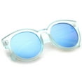 thumbnail image 4 of Women's Translucent Frost Horn Rimmed Mirrored Flat Lens Round Sunglasses 54mm (Blue / Blue Mirror), 4 of 4