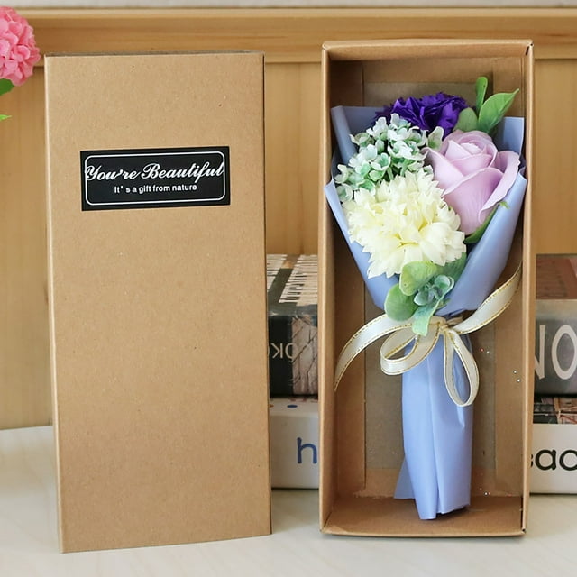 KIHOUT Home Decor Clearance, Mother's Day Gift 3 Roses Soap Flower Carnation Bunch Gift Box