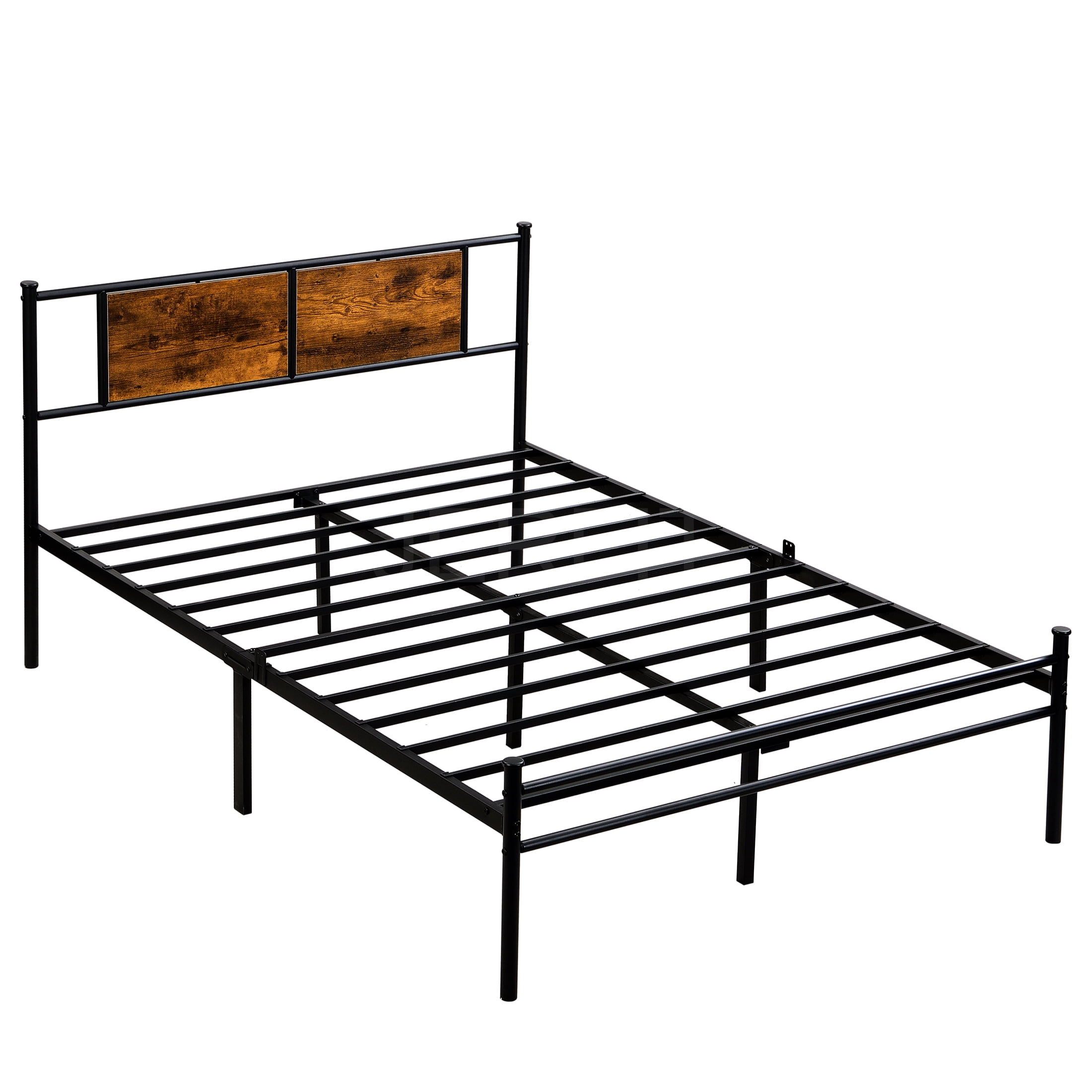 JERFIT King Size Metal Bed Frame with Headboard, 10.8" Underbed Storage Space, No Box Spring Needed, Heavy Duty 550lbs Capacity, Black Brown Modern Platform Bed