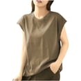 thumbnail image 2 of T-Shirt for Women Crewneck Cap Sleeve Casual Loose Fit Solid Color Basic Minimalist Soft Lightweight Stretchy Daily Wear Athleisure Summer Tee Tops, 2 of 5